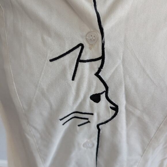 Women's Sergenti Kitty Cat Outline Shirt 1X Plus White Black - Picture 2 of 5